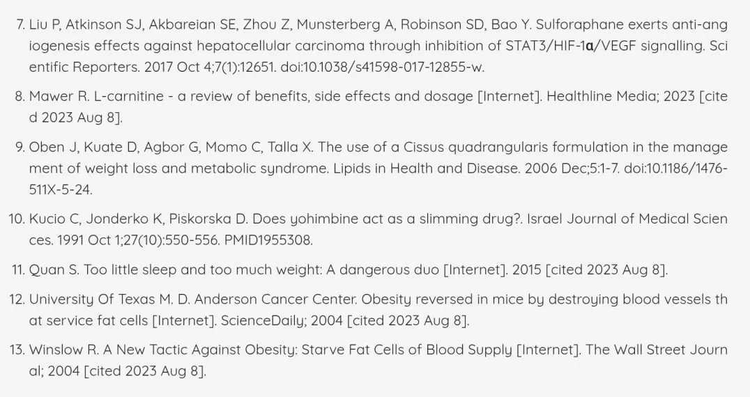 LipoSlend Supplement Scientific References